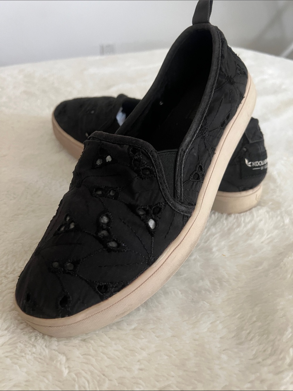 Koolaburra By UGG Black Embroidered Slip-On Mules with Tan Sole Size 8